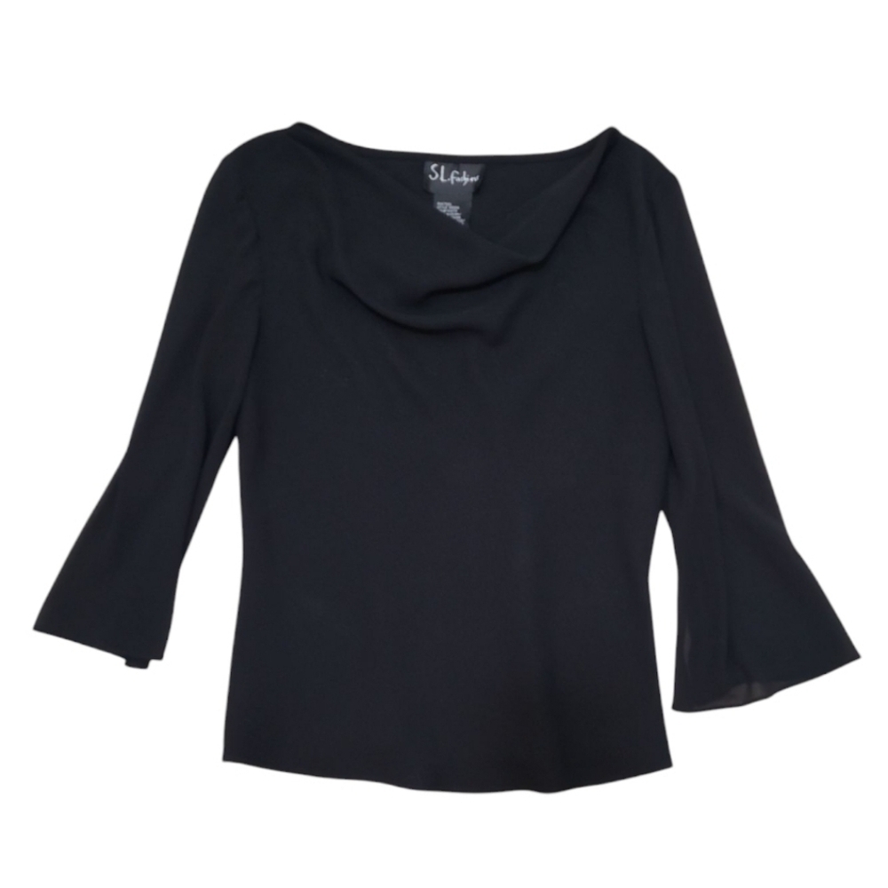 SL Fashions Draped Sheer Sleeve Blouse Size 8